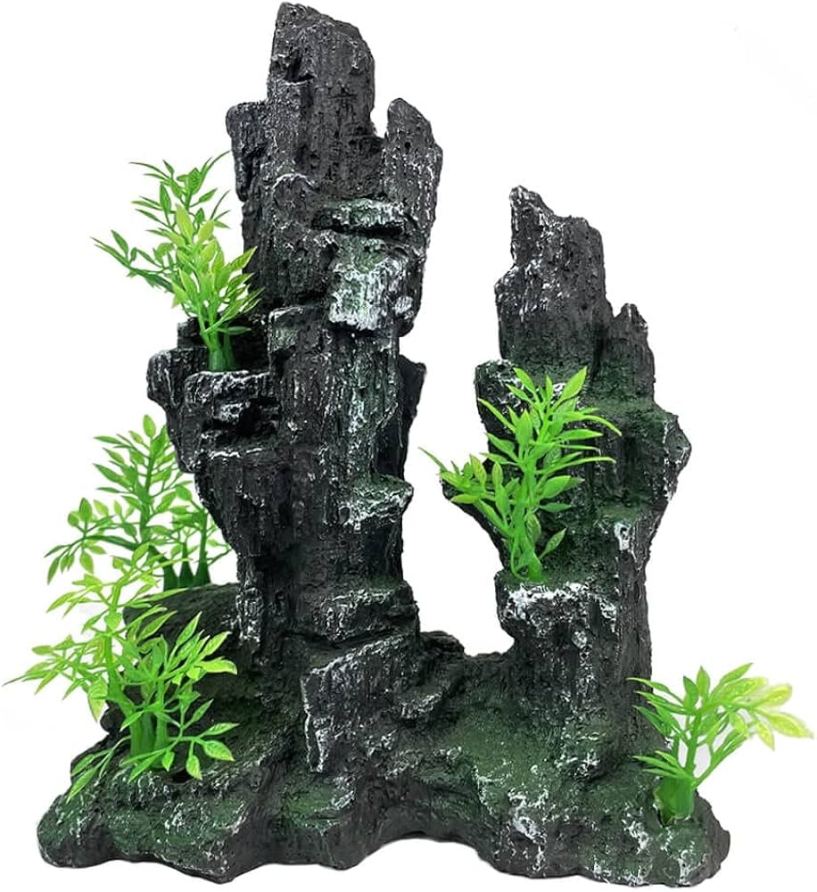 Aquarium Decoration with Dual Mountain Peaks and Craggy Rock