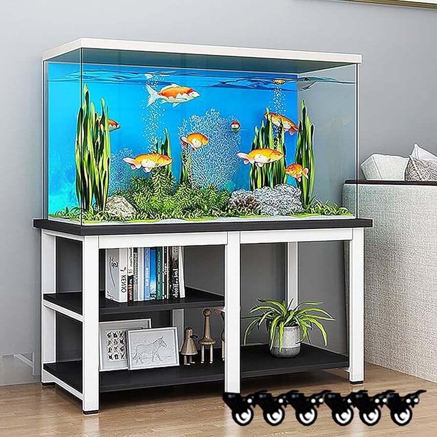 Aquarium Stand with Rolling Casters and Tiered White Frame