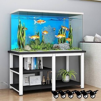 Aquarium Stand with Rolling Casters and Tiered White Frame
