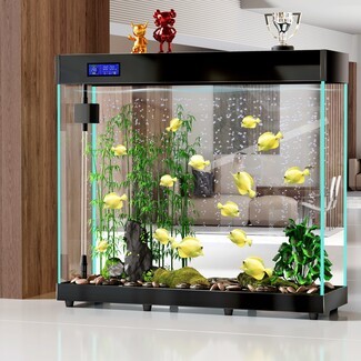 Aquarium with Digital Control Panel and Illuminated Teal Edges