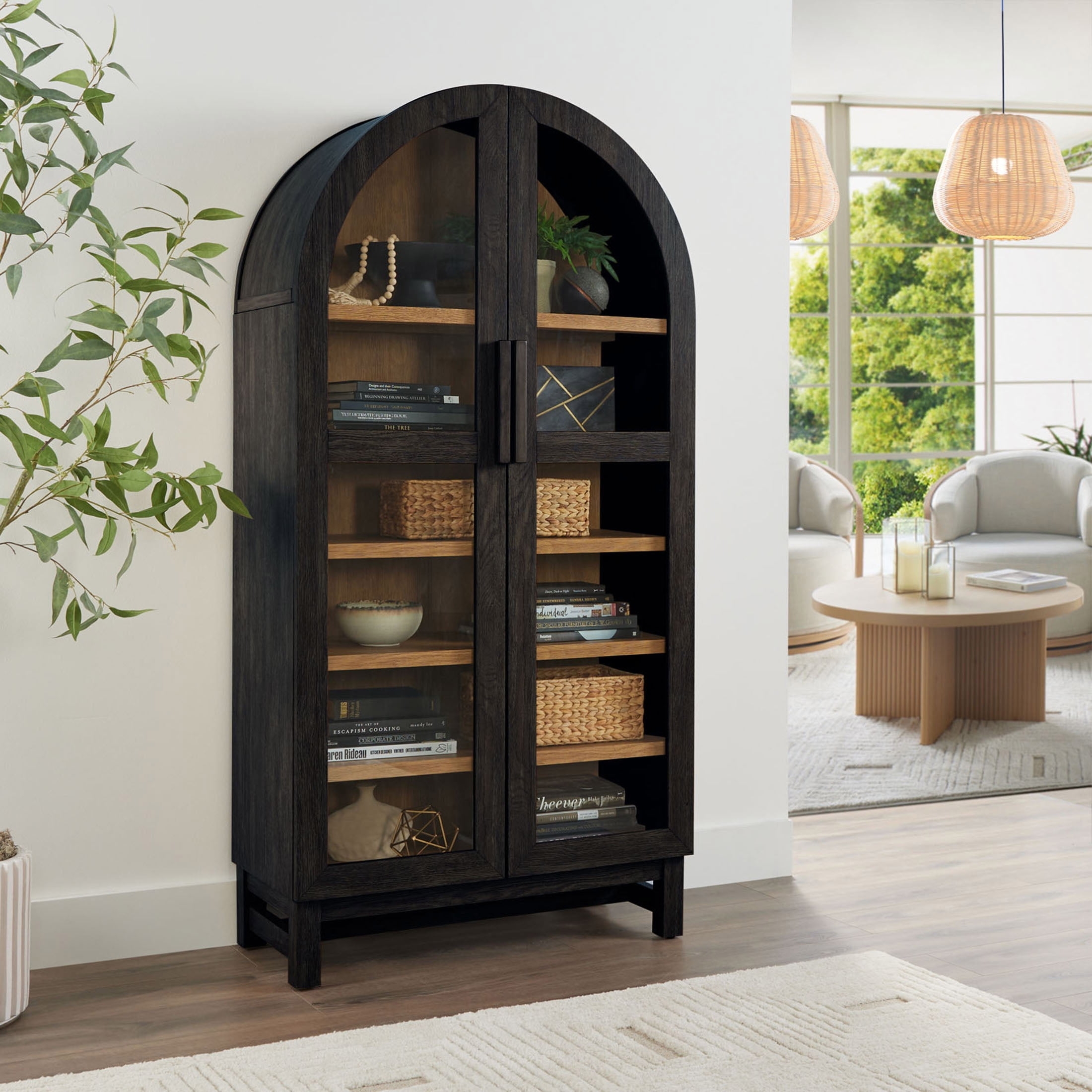 Arched Cabinet: Matte Black Frame Glass Display Case