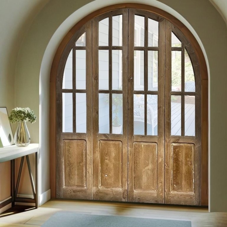 Arched French Door Four Panel Design Antique Wood