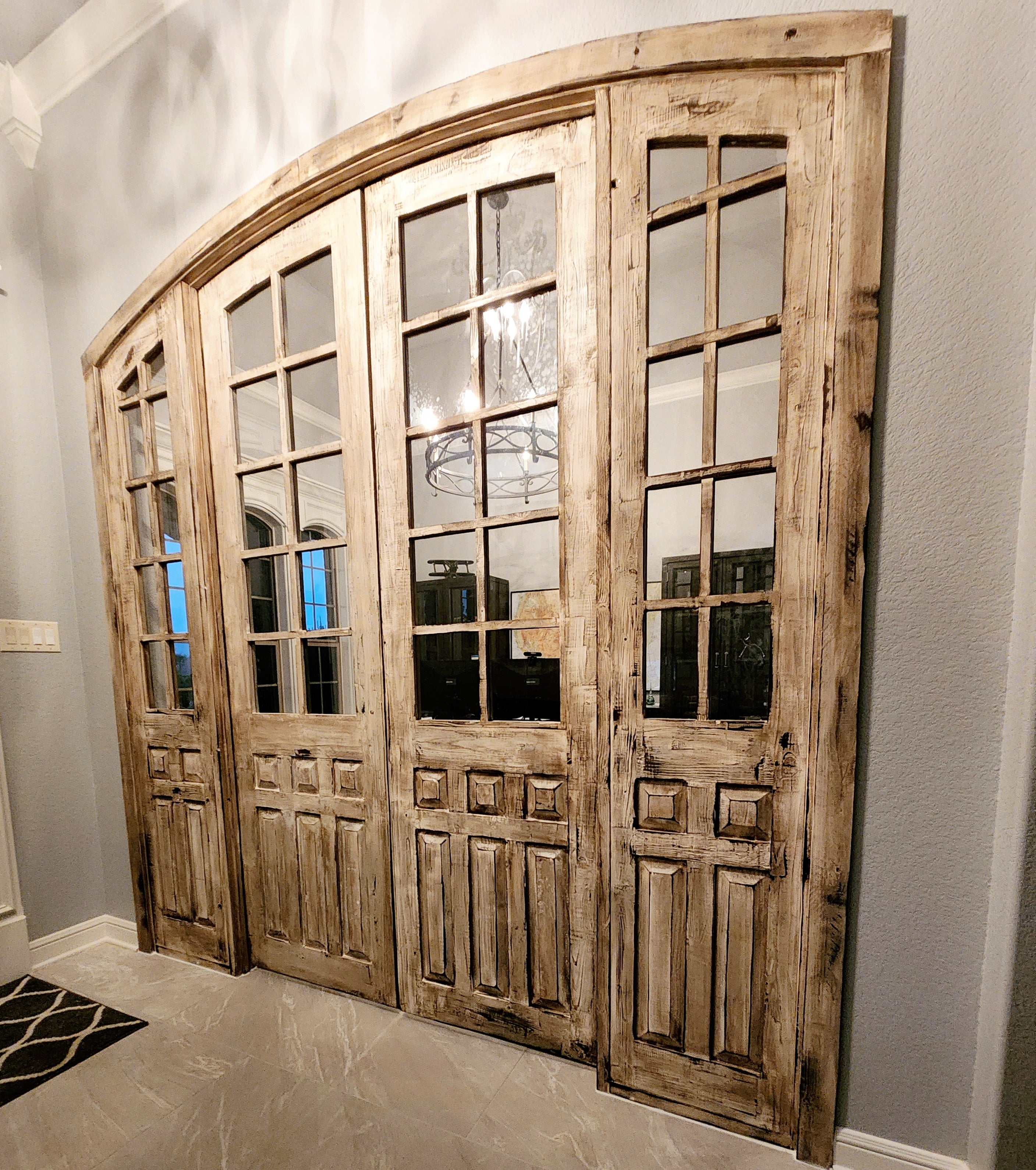 Arched French Doors Distressed Weathered Beige Entry