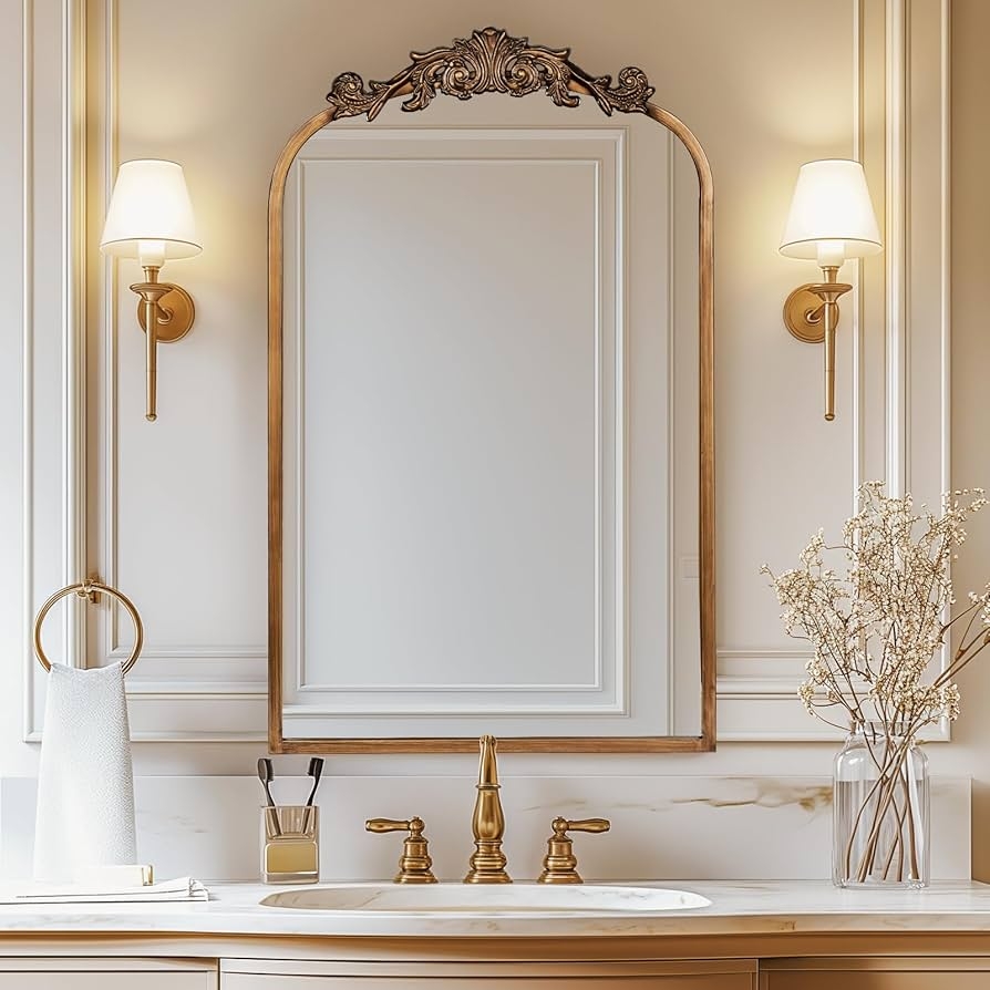 Arched Wall Mirror Slender Frame Arched Ornate Mirror