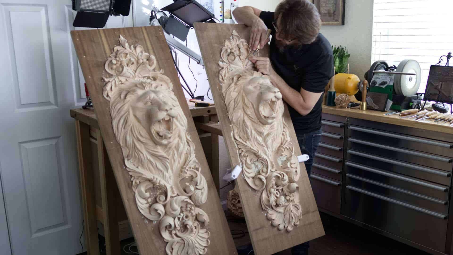 Architectural Onlay with Symmetrical Lion Head Relief