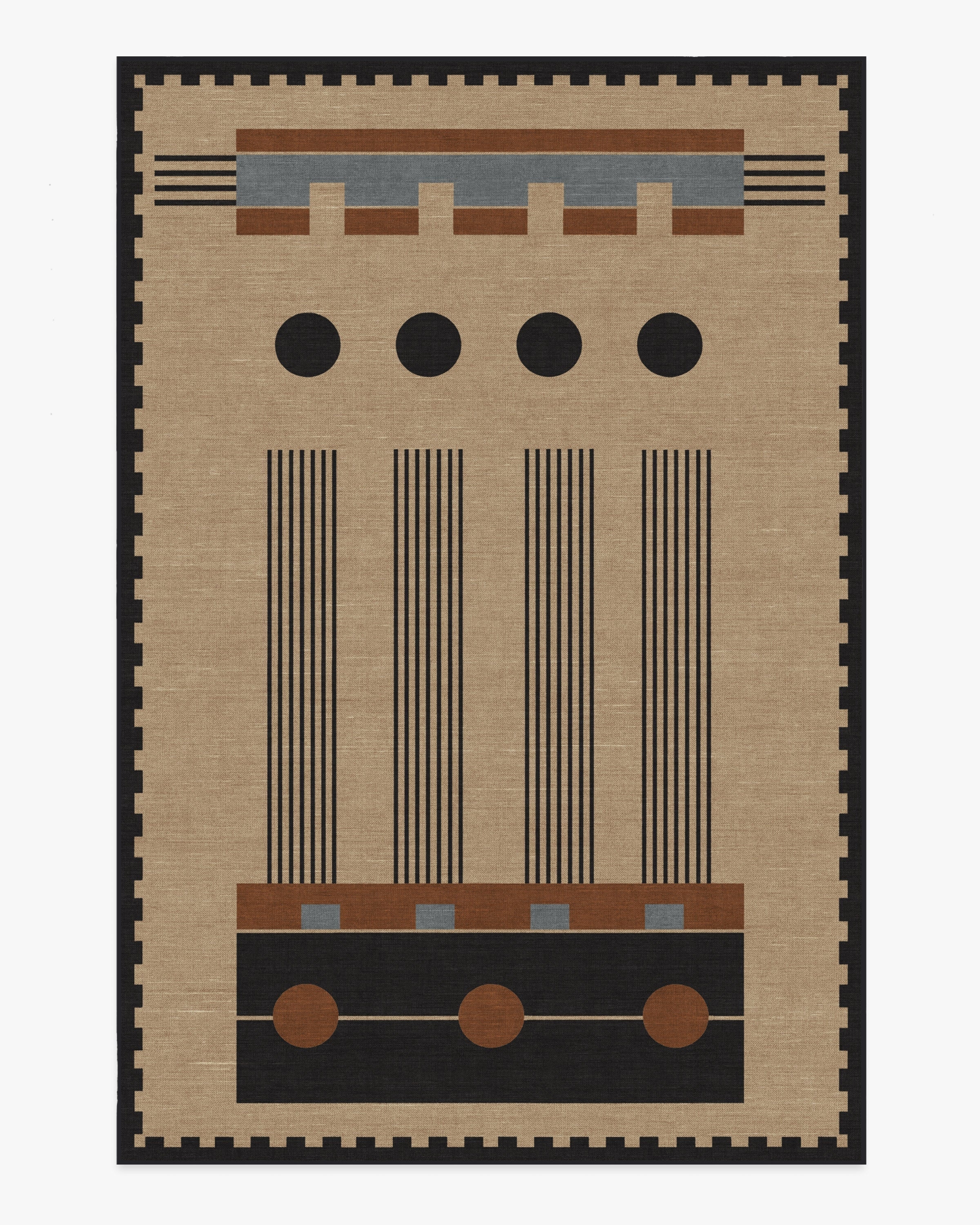 Area Rug Architectural Pinstripes Crenellated Border Art
