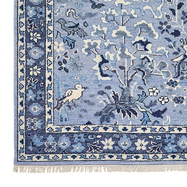 Area Rug Bird Motif Hand-Knotted Chinoiserie Carpet