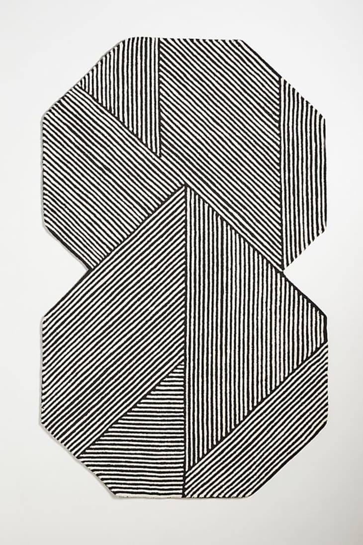 Area Rug Black and White Notched Graphic Stripe