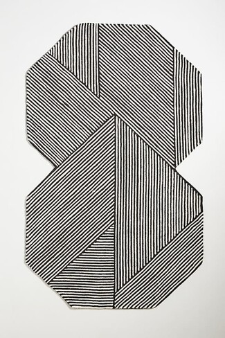 Area Rug Black and White Notched Graphic Stripe