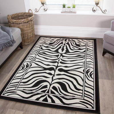 Area Rug Border Frame Black and White Animal Hide Rug