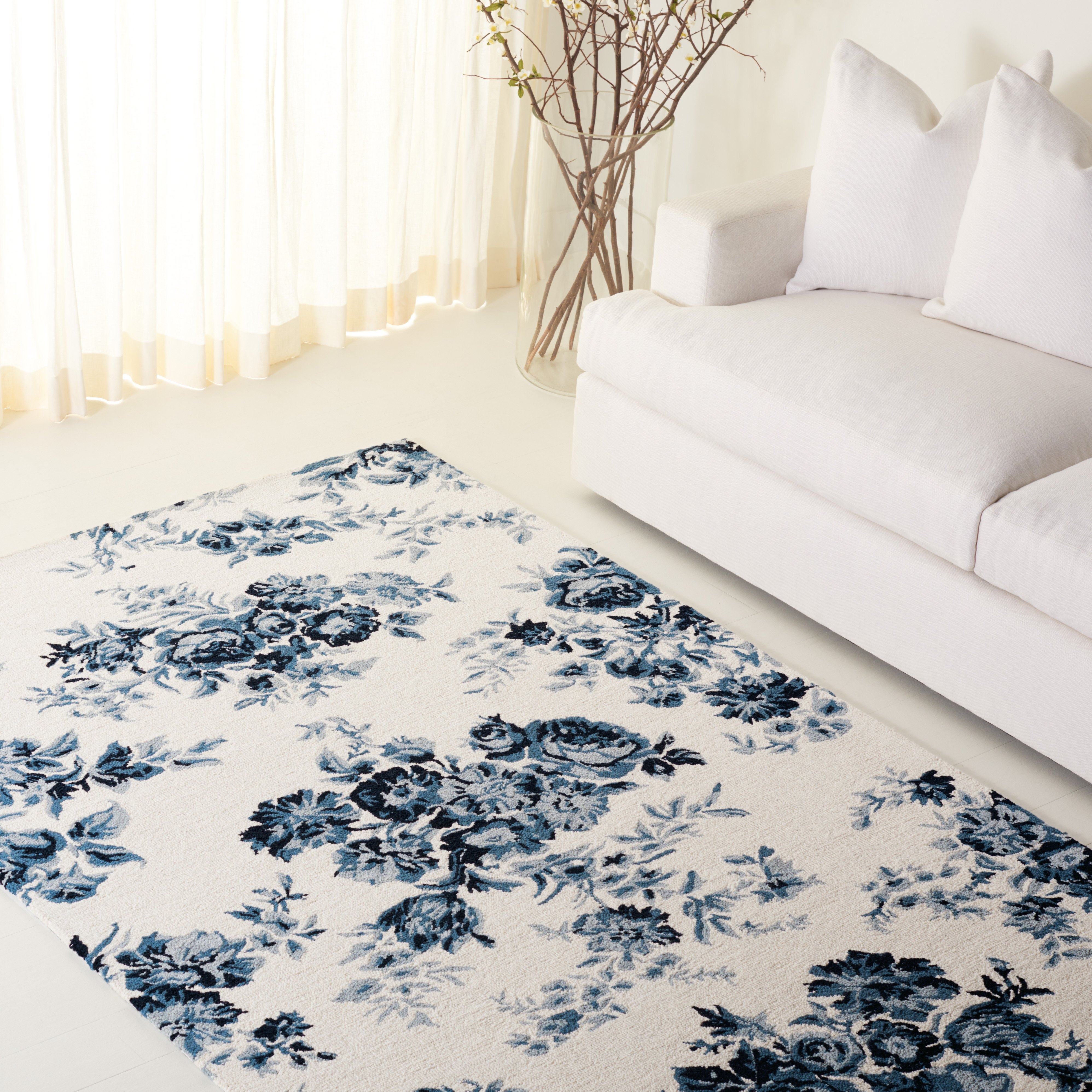 Area Rug Botanical Print Motif Elegant Floral Floor Cover
