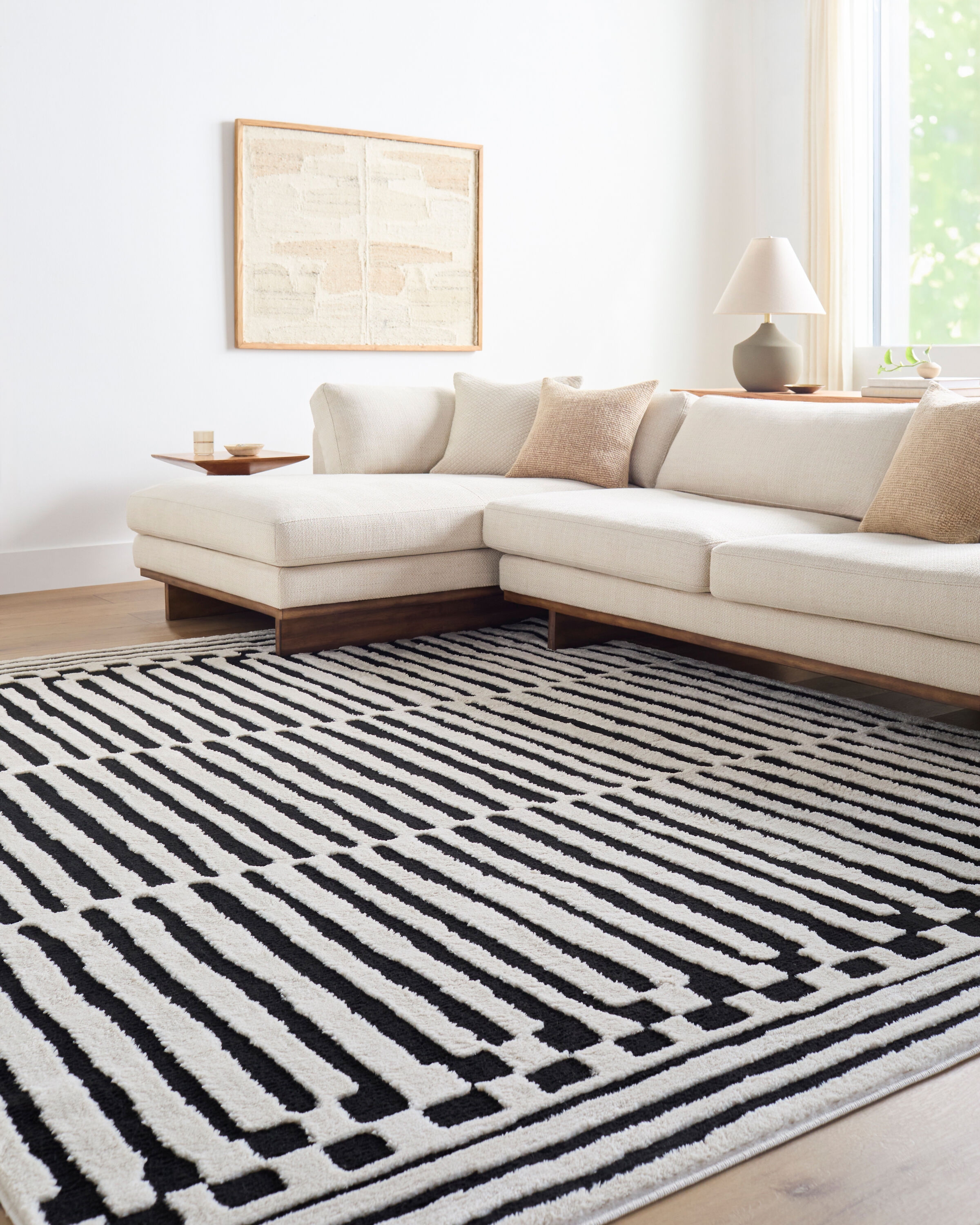Area Rug Broken Stripe Pattern High Low Texture Geometric Rug