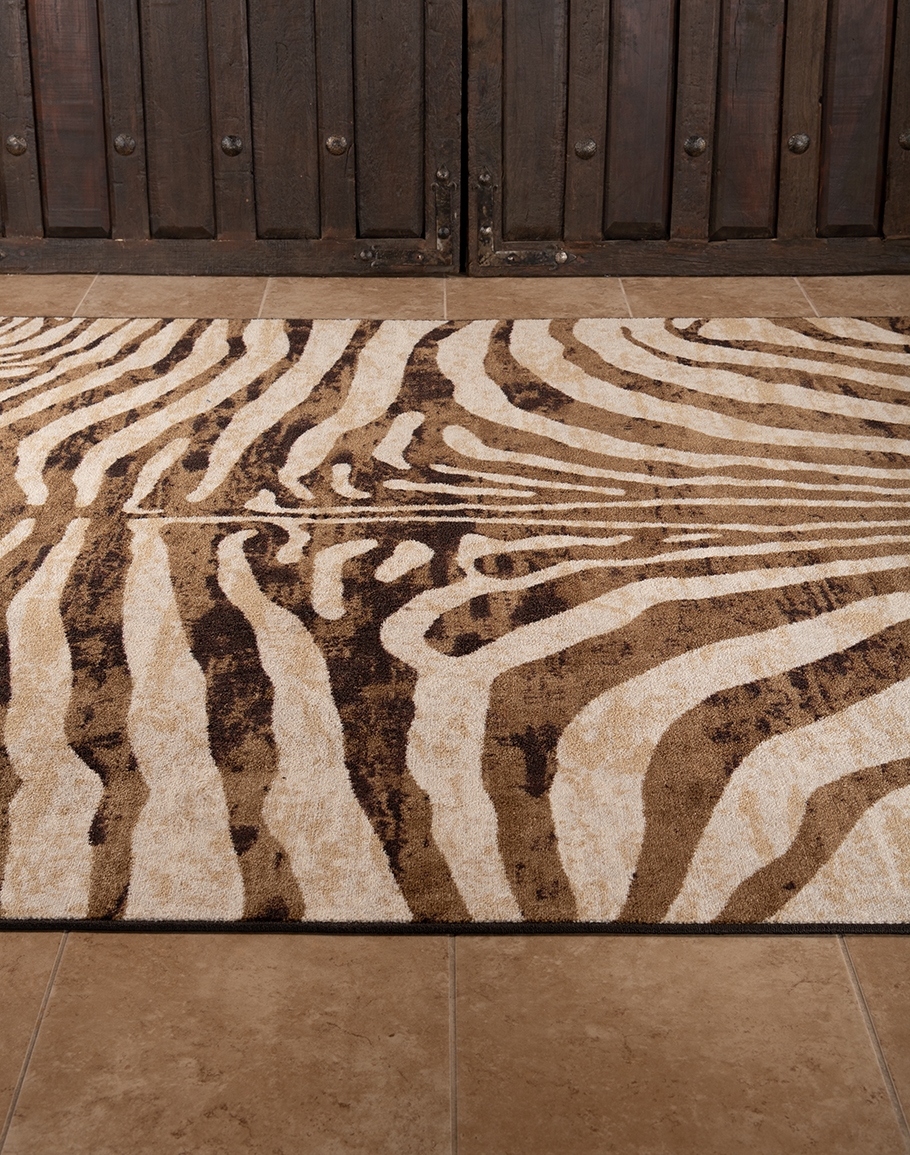 Area Rug Chocolate Brown Faux Zebra Animal Print Rug
