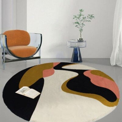 Area Rug Circular Abstract Organic Pattern Round Rug