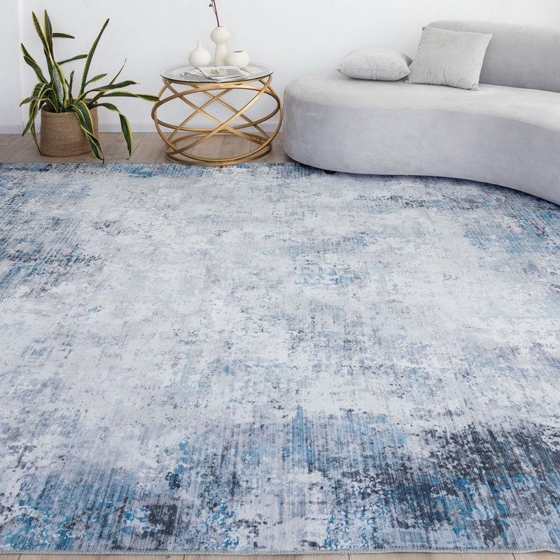Area Rug Distressed Abstract Pattern Cool Tones