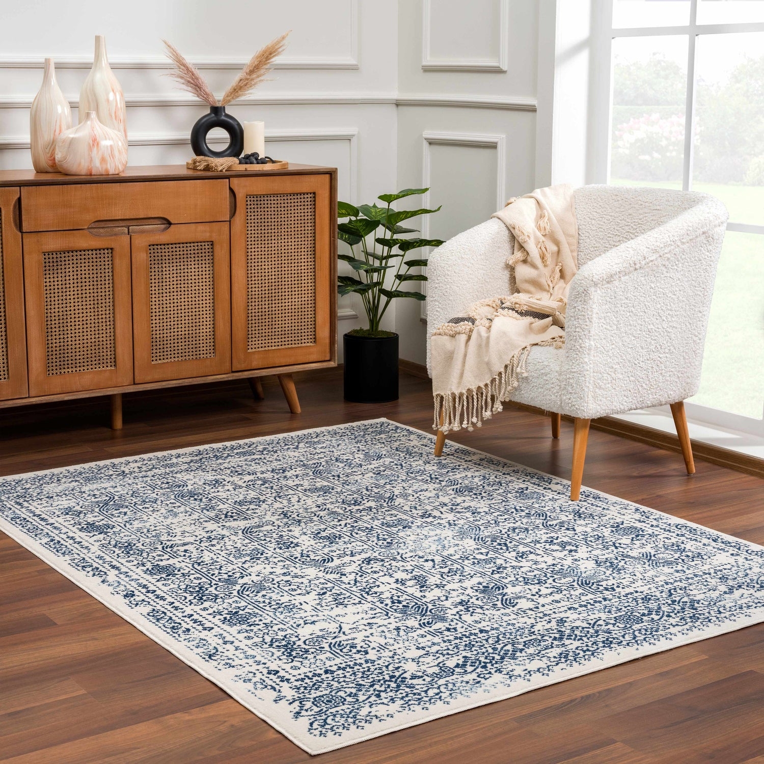 Area Rug Distressed Medallion Transitional Living Room Rug