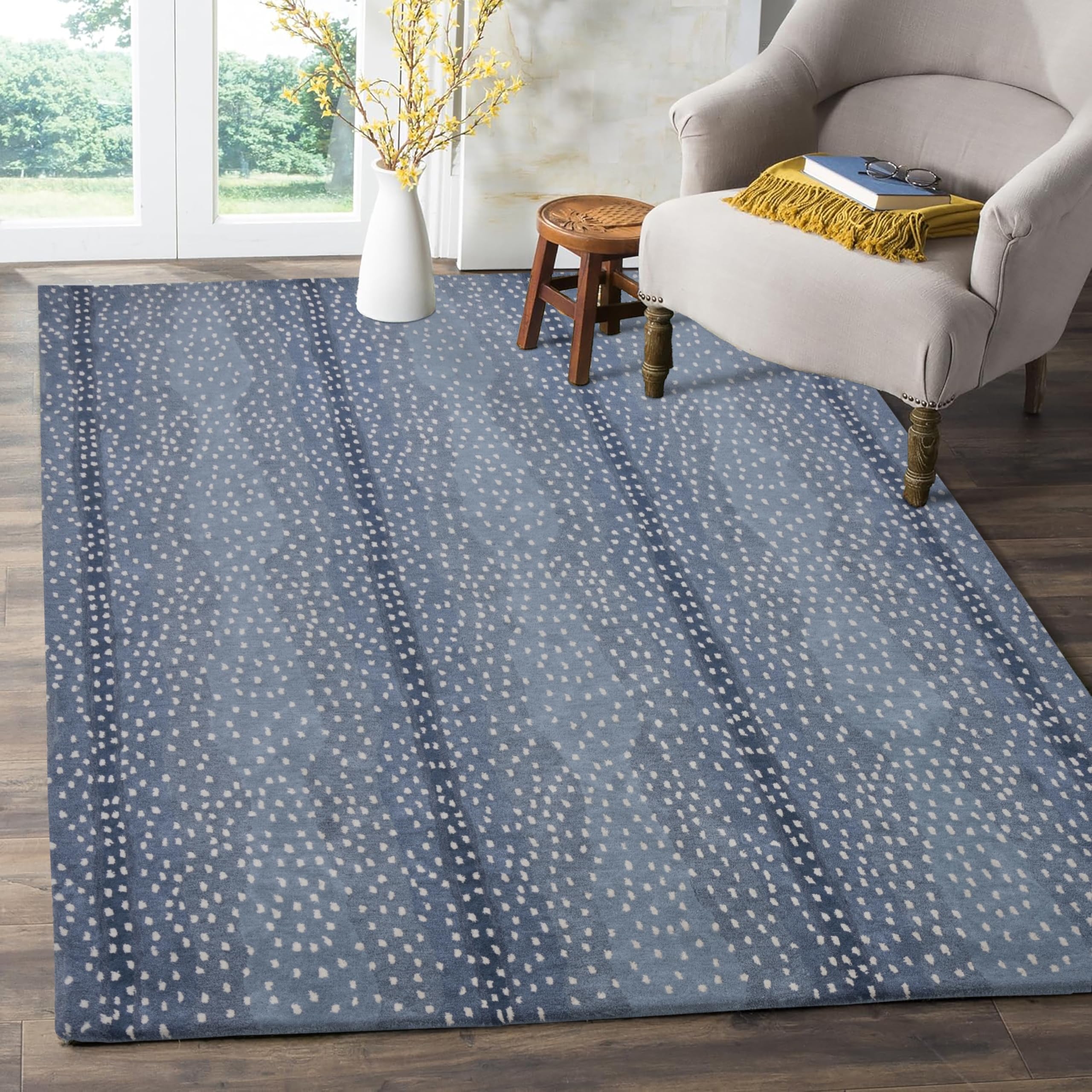 Area Rug Dotted Vertical Stripes Blue Antelope Area Rug