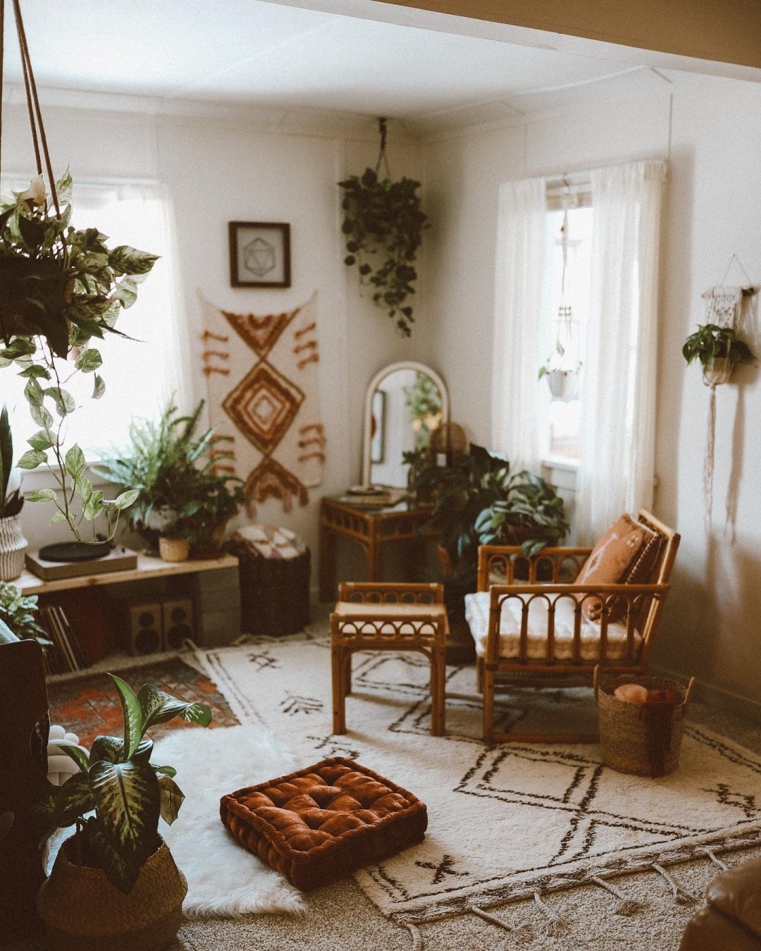 Area Rug Featuring Boho Diamond Line Pattern Layered