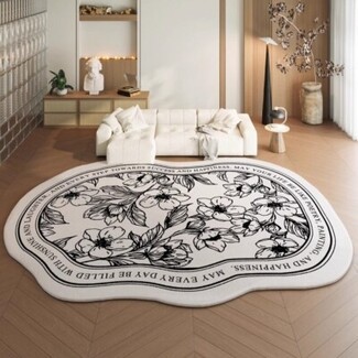 Area Rug Floral Line Art Minimalist Script Print