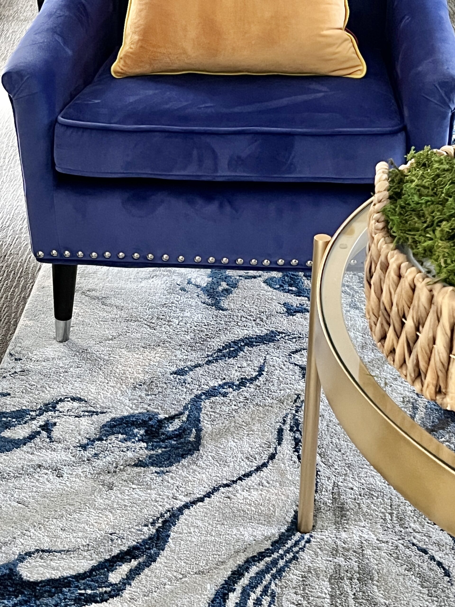 Area Rug Fluid Marble Pattern Navy And Grey Flooring