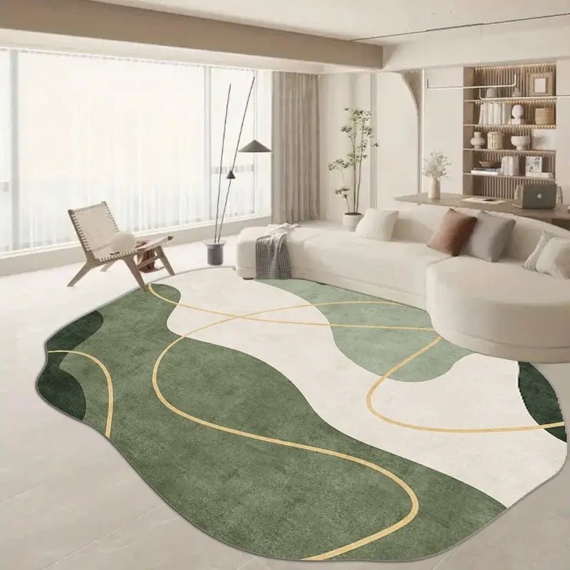 Area Rug Forest Green Gold Accents Abstract Wave