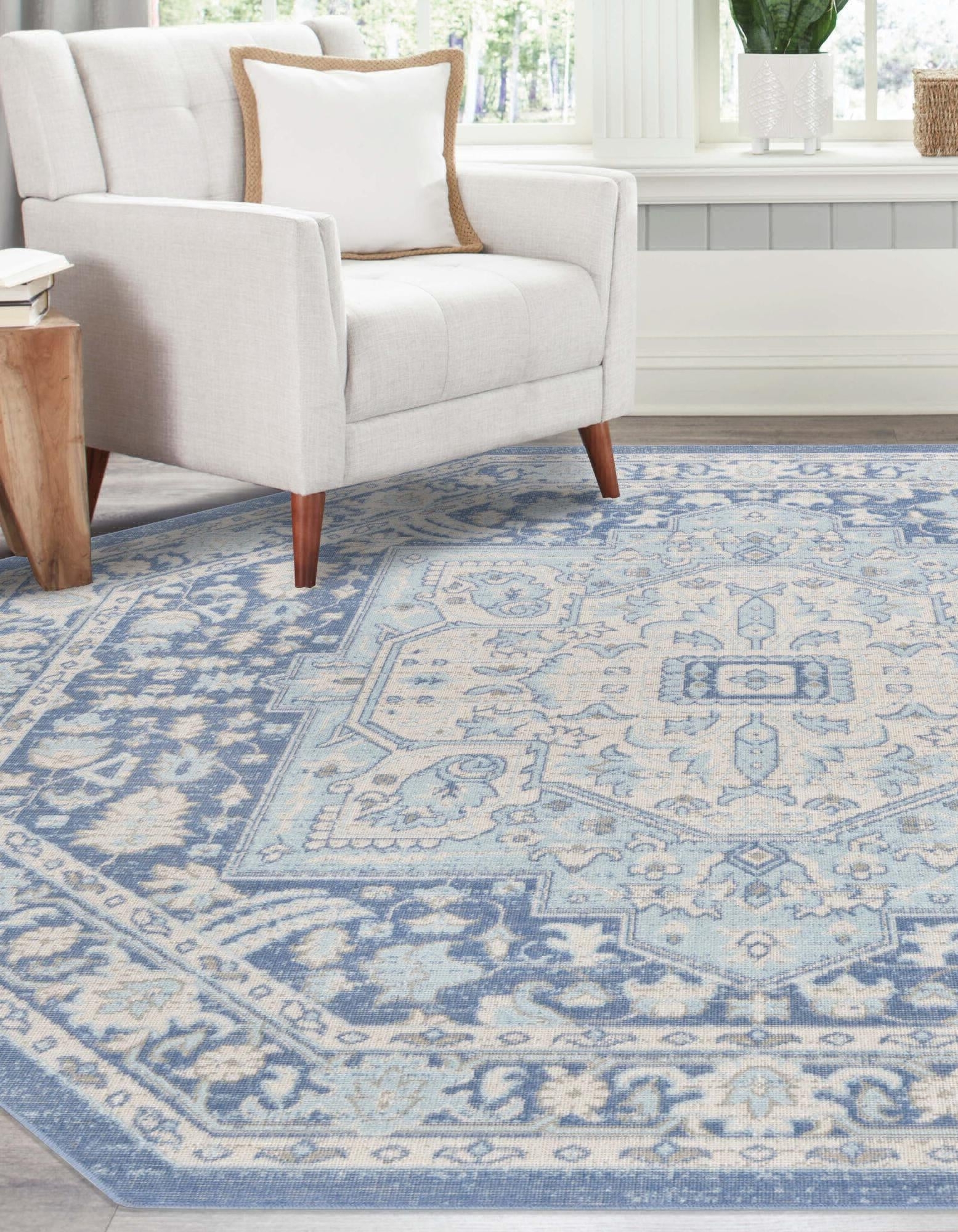 Area Rug French Blue Palette Distressed Medallion