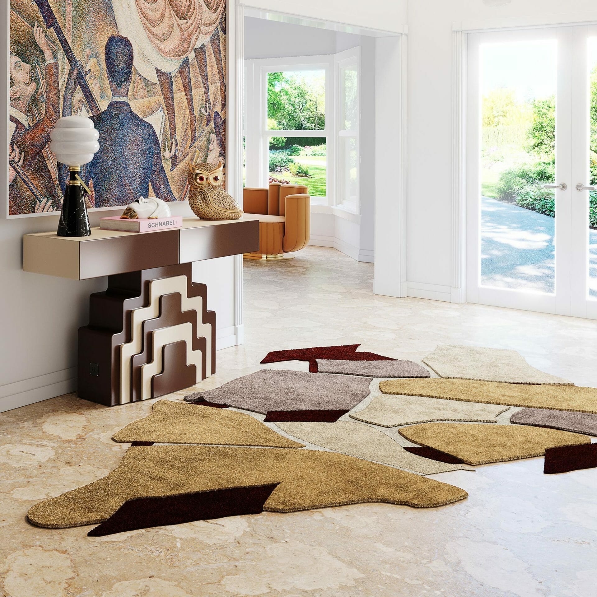 Area Rug Geometric Color Blocking Irregular Silhouette