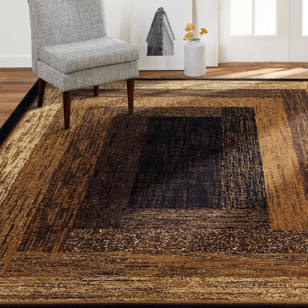 Area Rug Geometric Nested Pattern Distressed Earth Tones