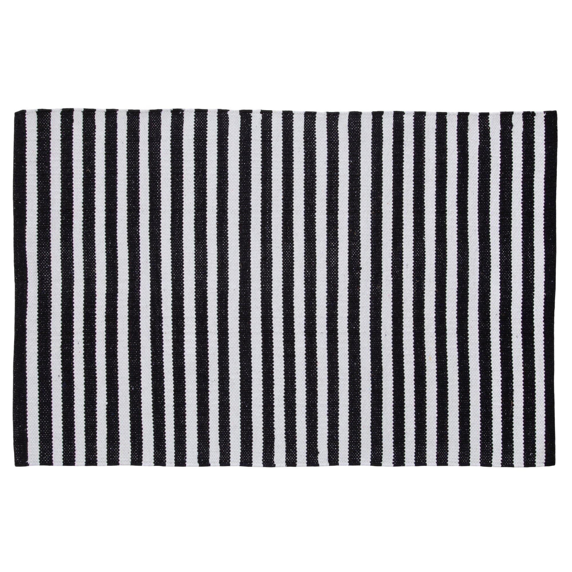 Area Rug High Contrast Stripes Woven Monochrome Farmhouse Rug