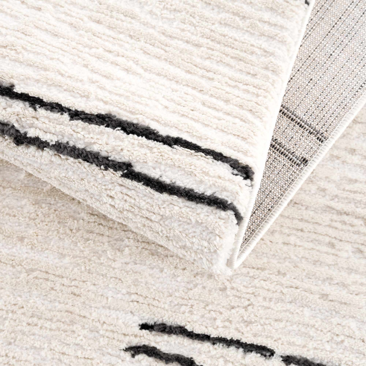 Area Rug High Low Pile Charcoal Stripes Textured Cream Area Rug