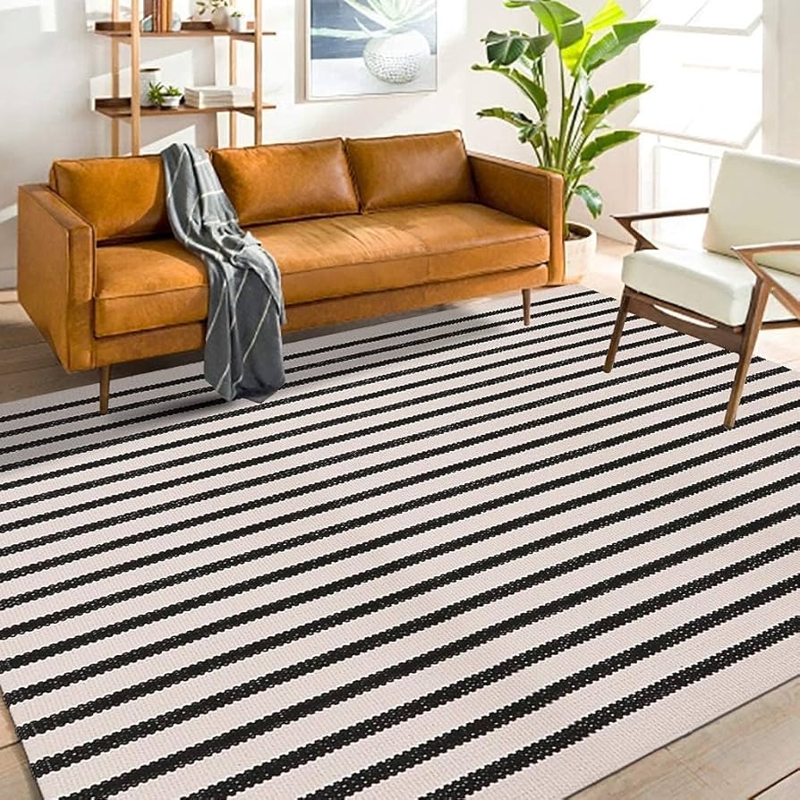 Area Rug Horizontal Stripes Woven Modern Farmhouse Living Room