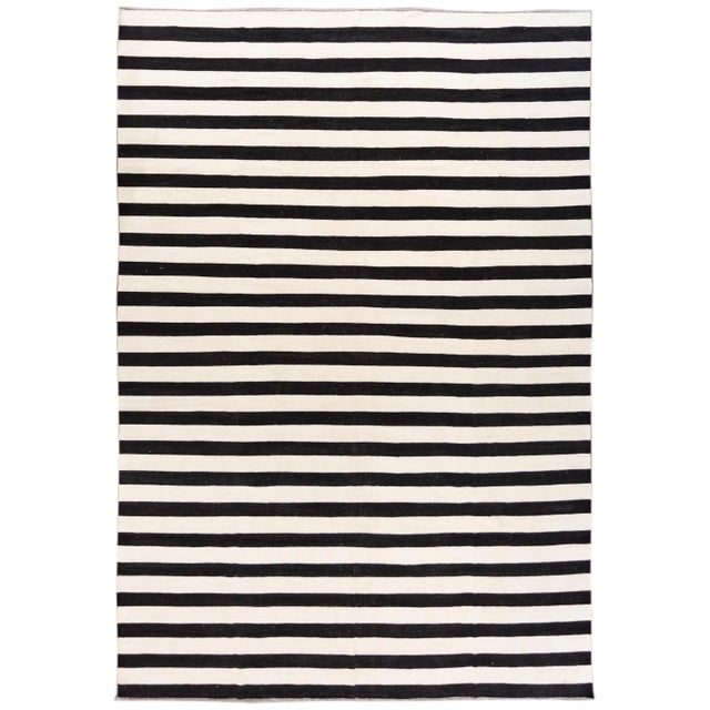 Area Rug Kilim Weave Horizontal Stripes Contemporary Monochrome Rug