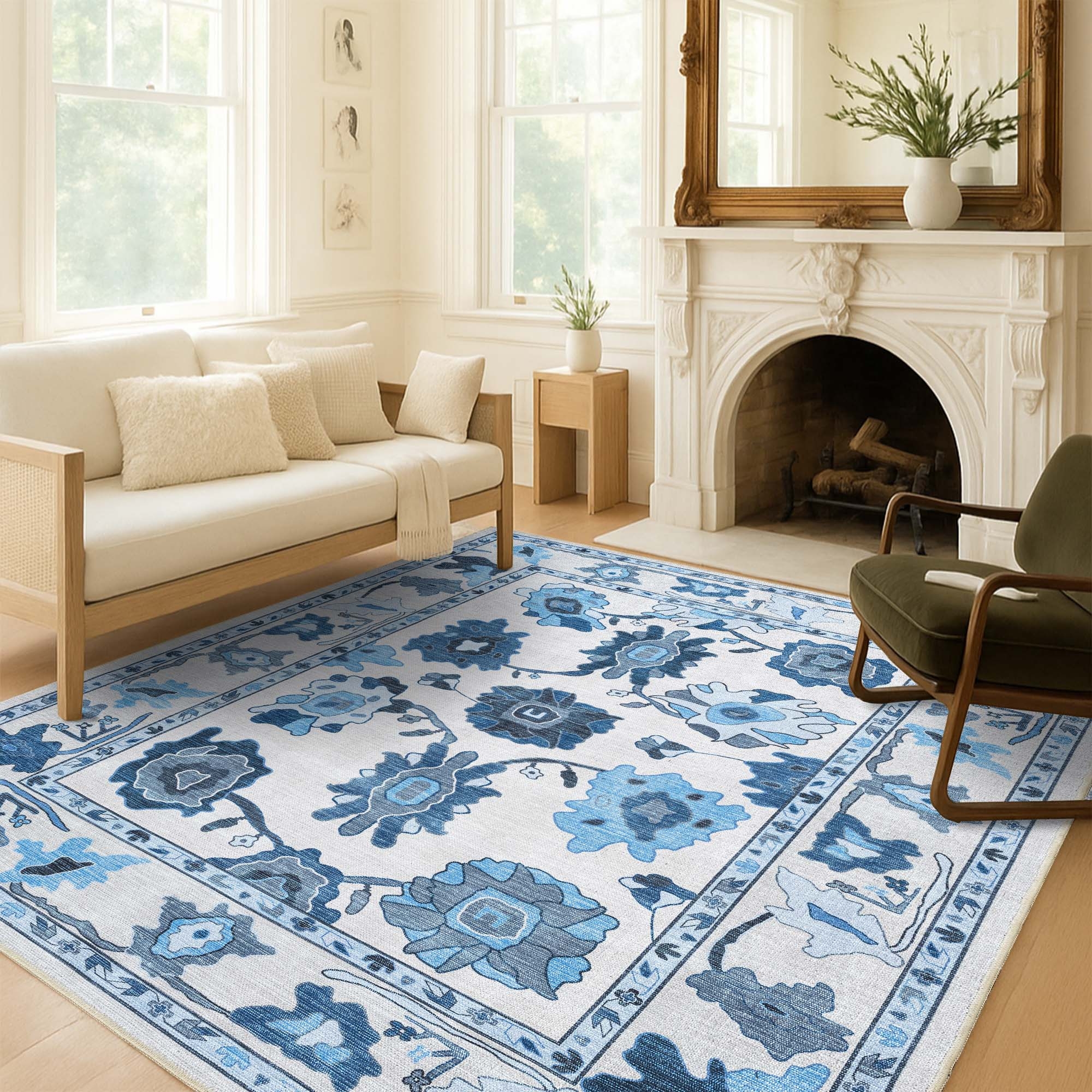 Area Rug Large Scale Floral Modern Floral Oushak Rug