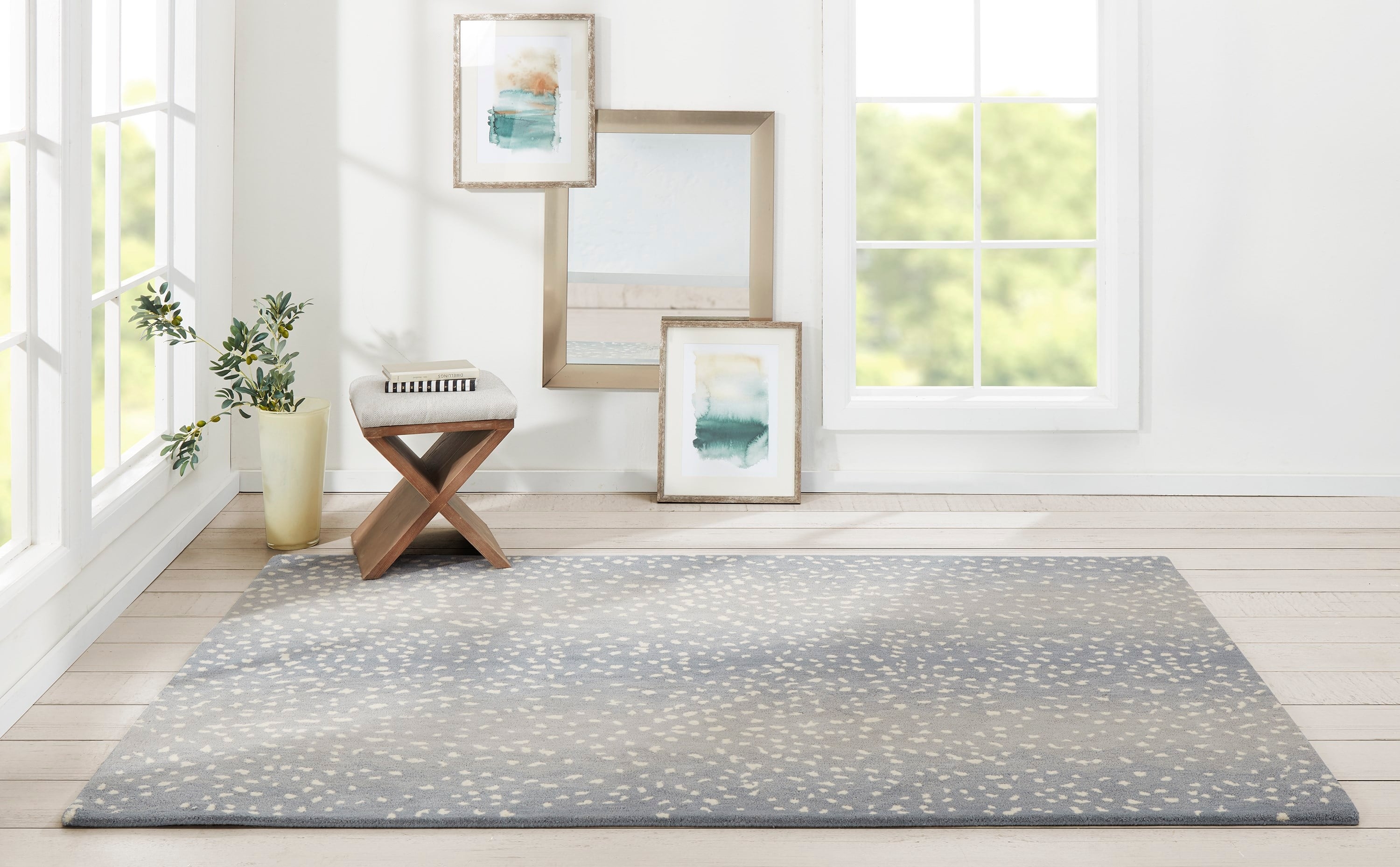 Area Rug Low Pile Dusty Blue Antelope Print Blue Rug