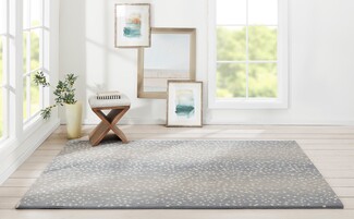 Area Rug Low Pile Dusty Blue Antelope Print Blue Rug