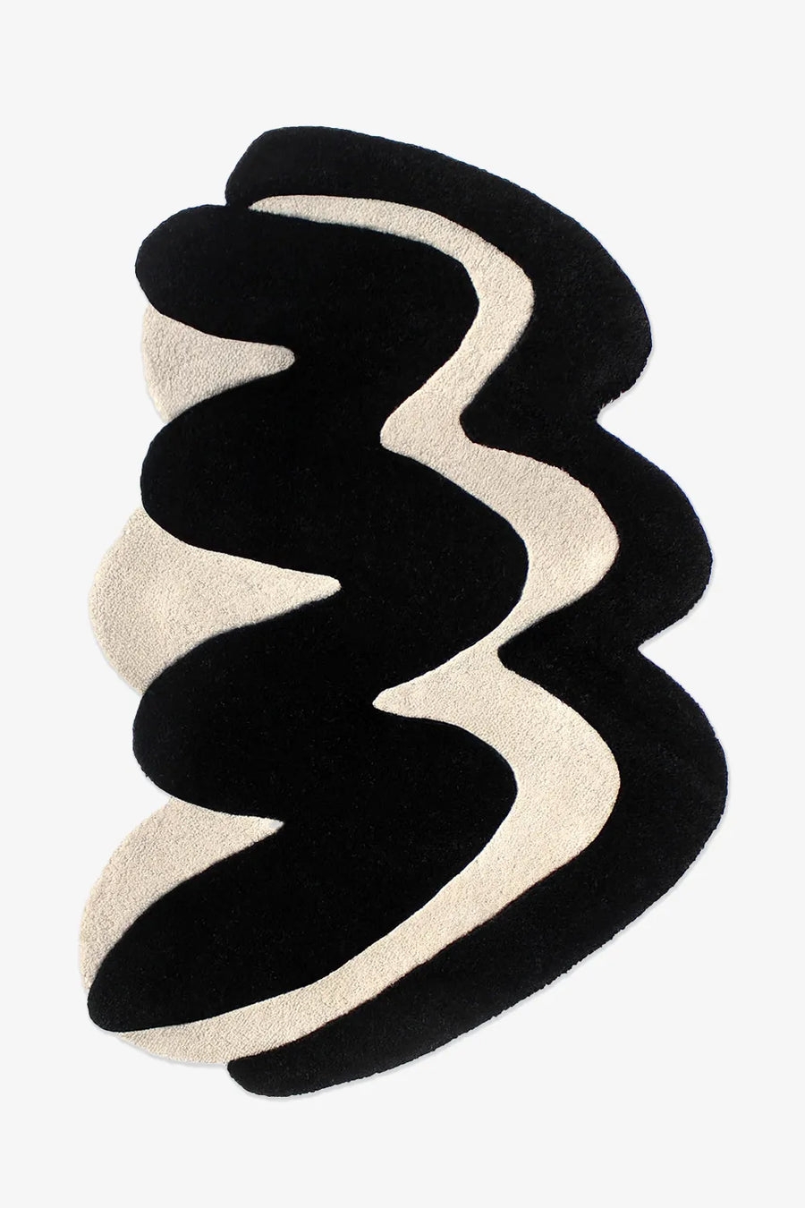 Area Rug Matte Black White Wavy Pattern High Contrast