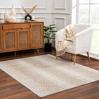 Area Rug Mid Century Modern Beige Leopard Area Rug