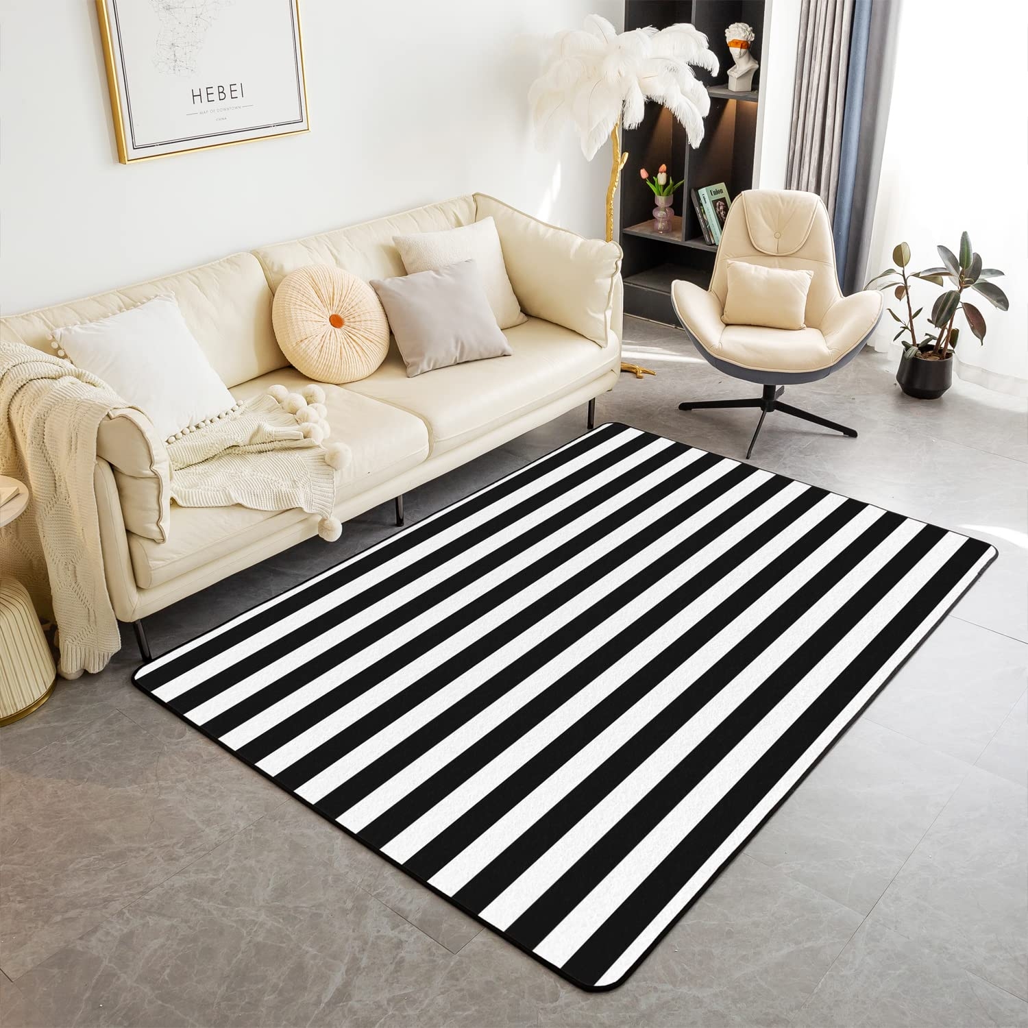 Area Rug Monochromatic Contrast Geometric Pattern Farmhouse Carpet