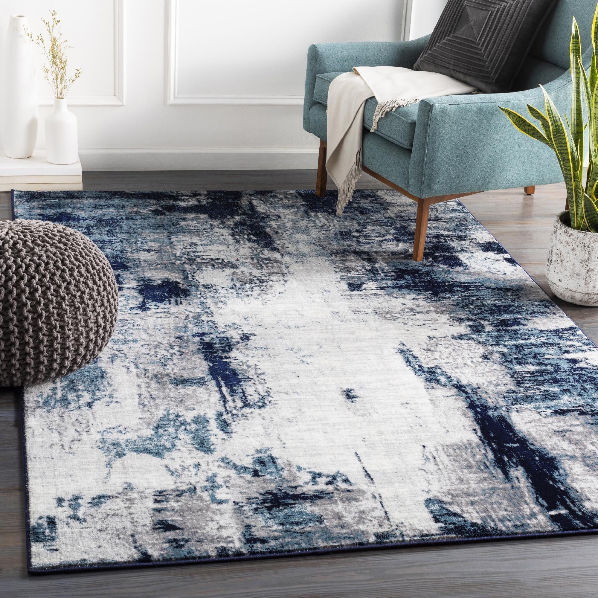 Area Rug Navy Aqua Palette Modern Aqua Navy Carpet