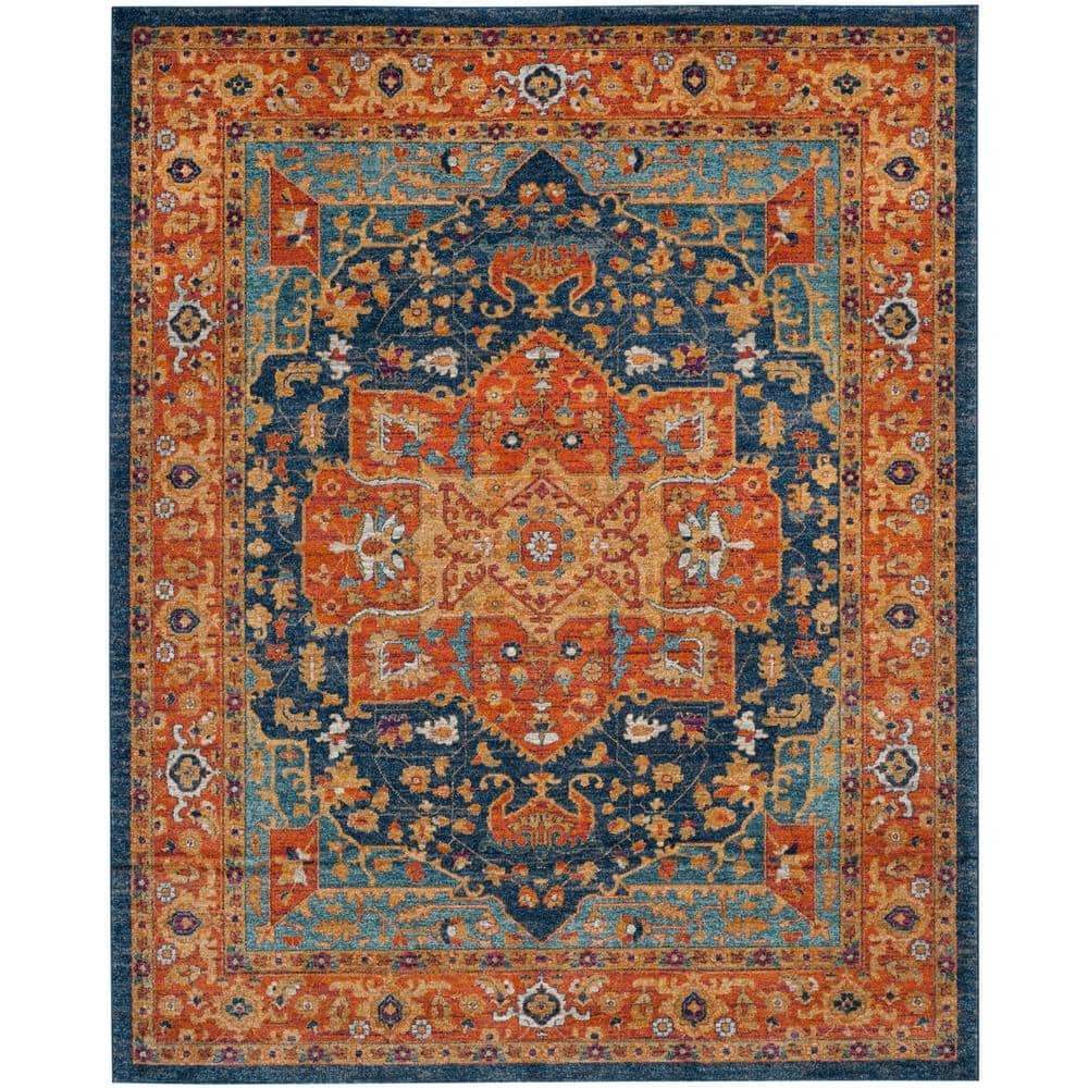 Area Rug Navy Orange Contrast Navy and Orange Oriental Rug