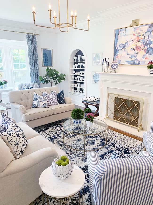 Area Rug Navy White Pattern Distressed Oriental Rug