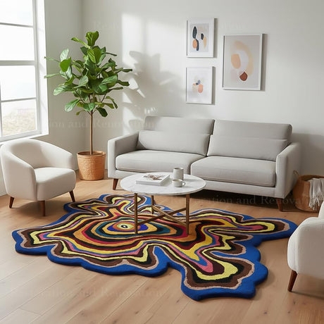 Area Rug Saturated Concentric Pattern Bubble Design