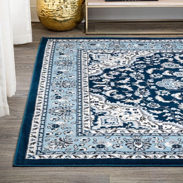 Area Rug Sky Blue Ground Persian Medallion Style
