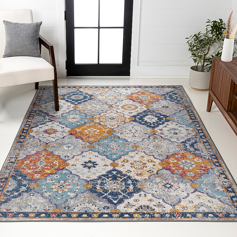 Area Rug Slate Blue Accents Modern Persian Area Rug