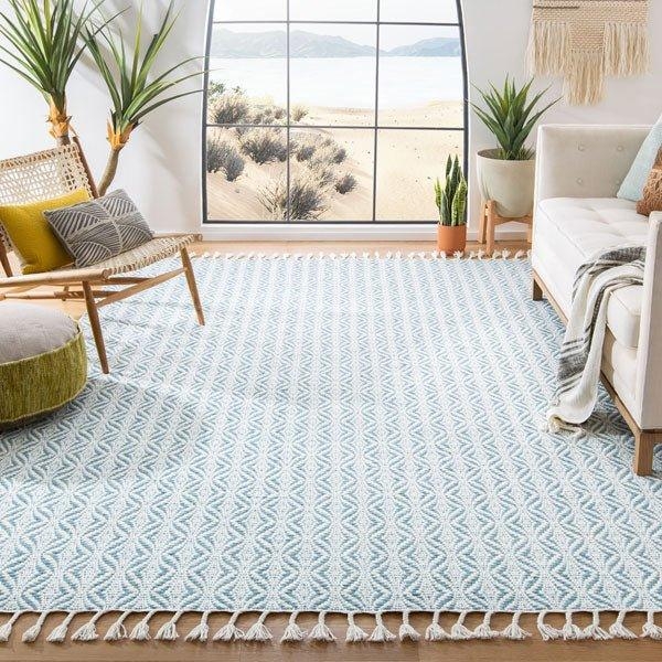 Area Rug Tassel Fringe Sky Blue Geometric Chevron