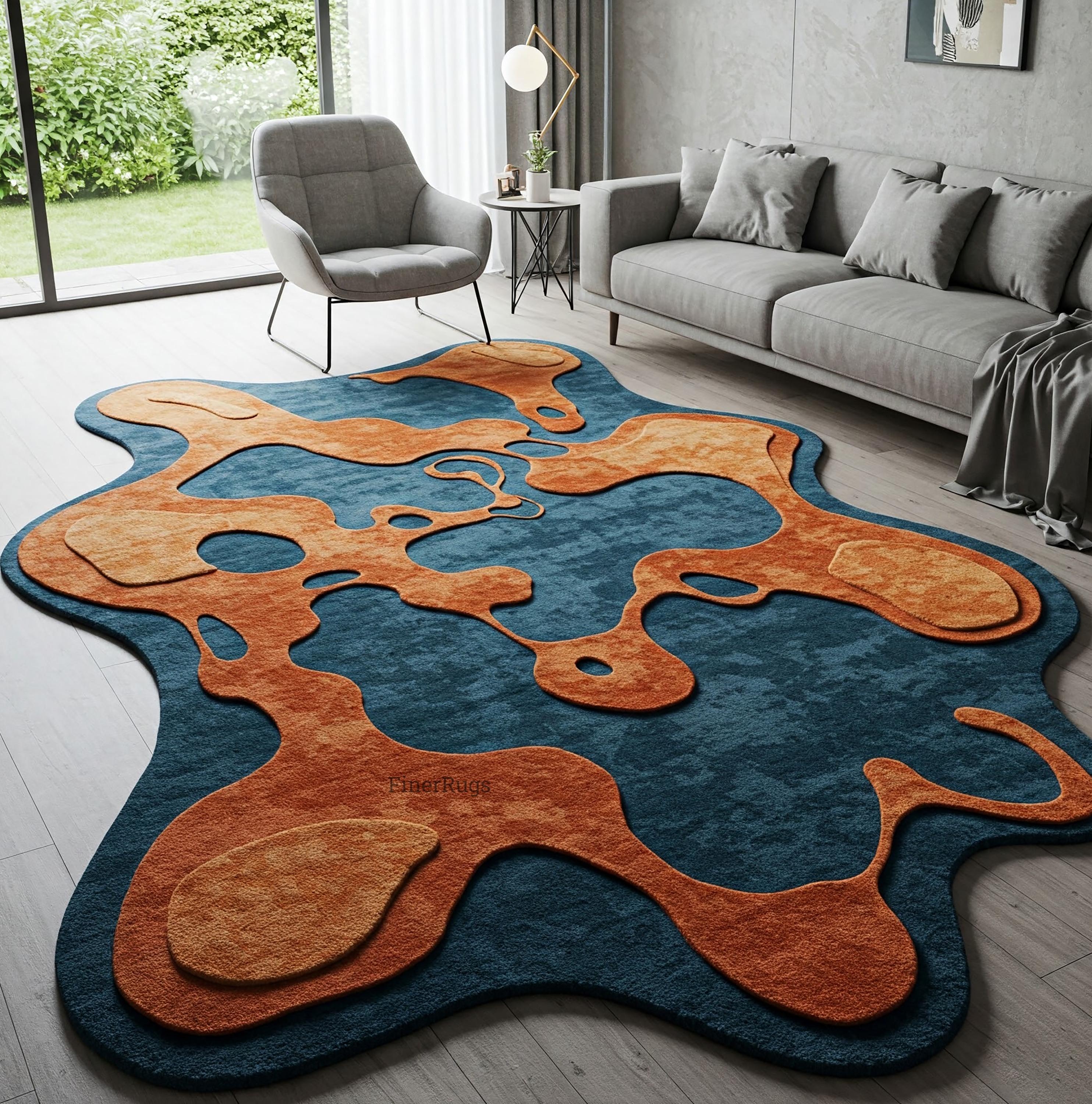 Area Rug Teal and Terracotta 3D Topographical Rug