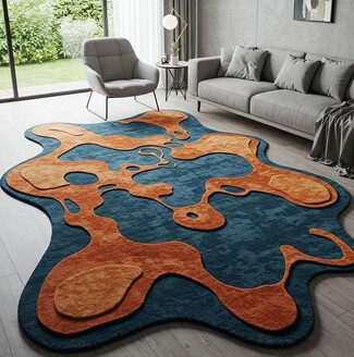 Area Rug Teal and Terracotta 3D Topographical Rug