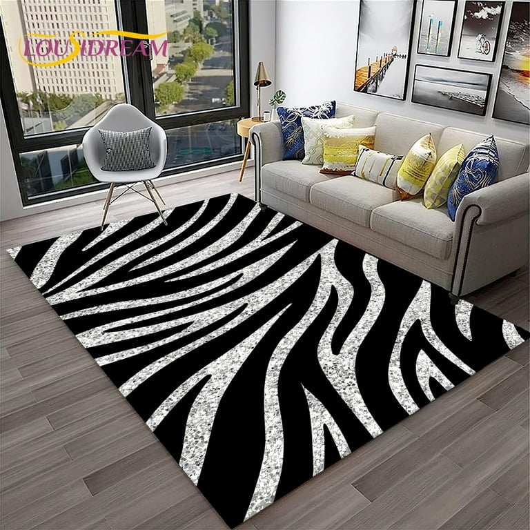 Area Rug Textured Stripes Monochrome Zebra Stripe Area Rug