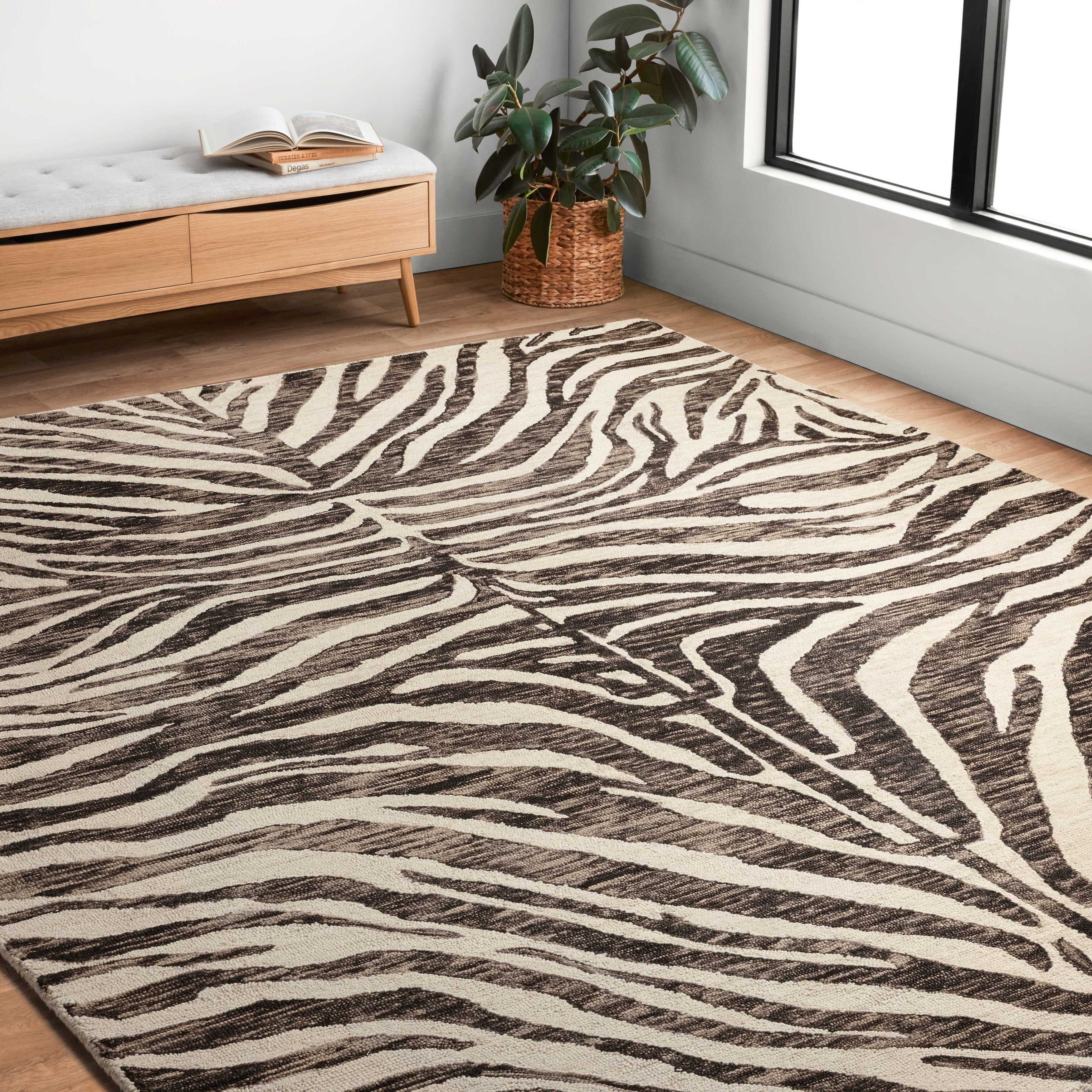 Area Rug Textured Wool Moroccan Zebra Wool Area Rug
