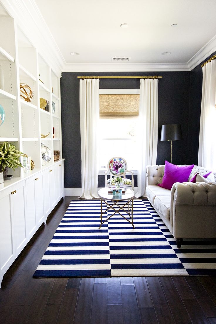 Area Rug Tufted Accents Bold Stripe Navy and White Interior